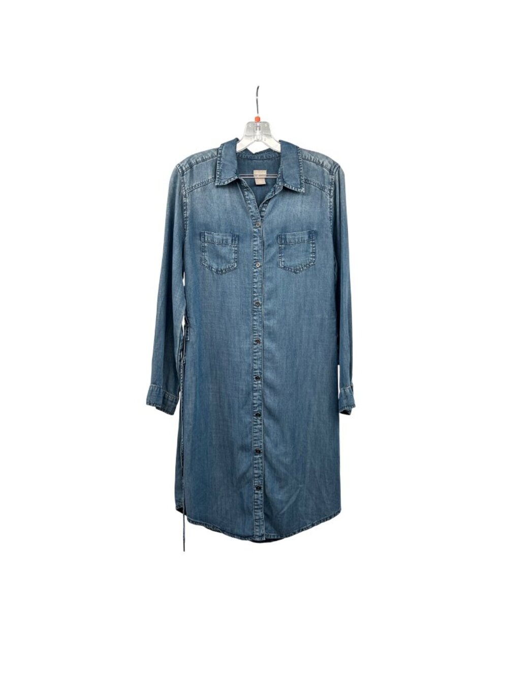 Chico's Denim Shirt Dress Long Sleeve Lace Up Sides Blue Size 4